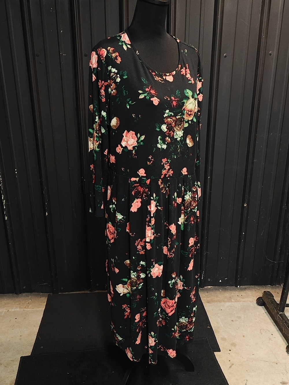 Reborn J Black Maxi Dress with Pink & Green Floral Print